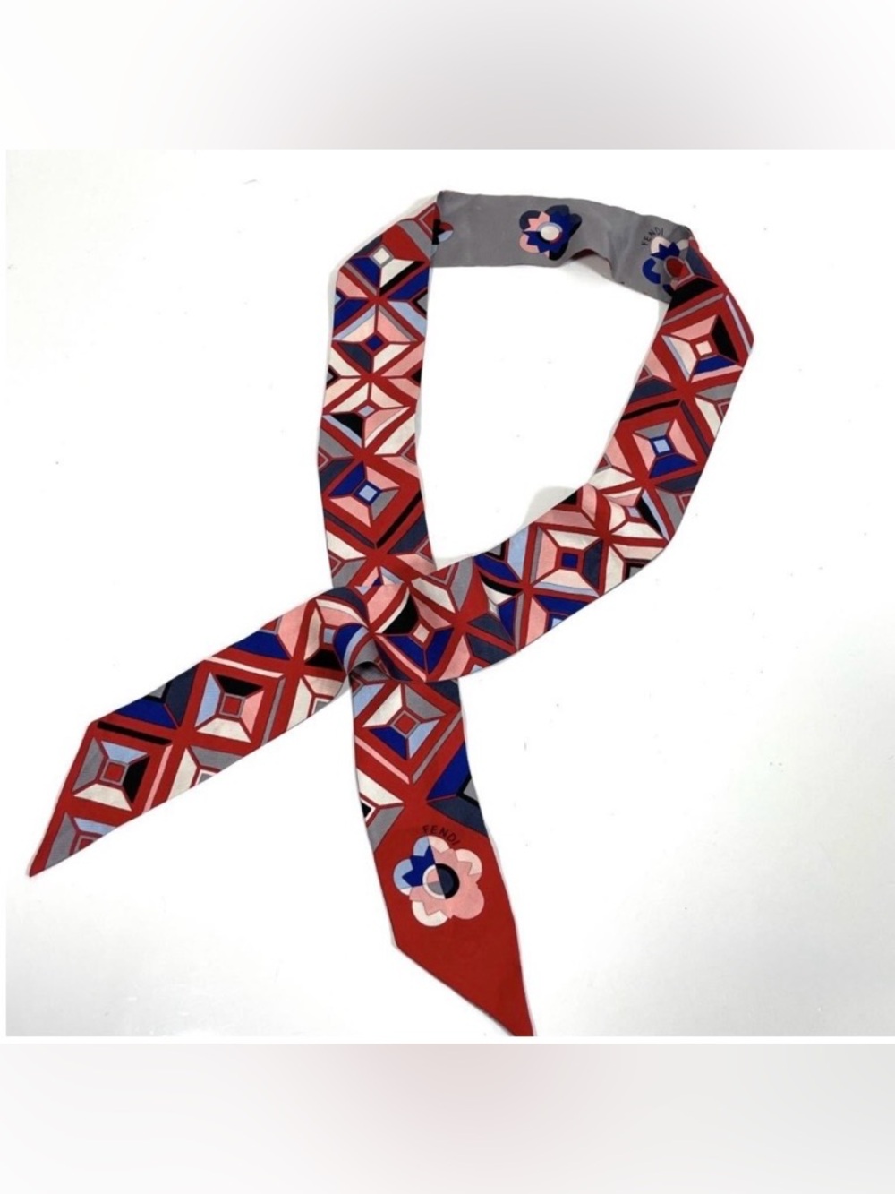 Fendi Studded Flower Motif Silk Twilly Scarf